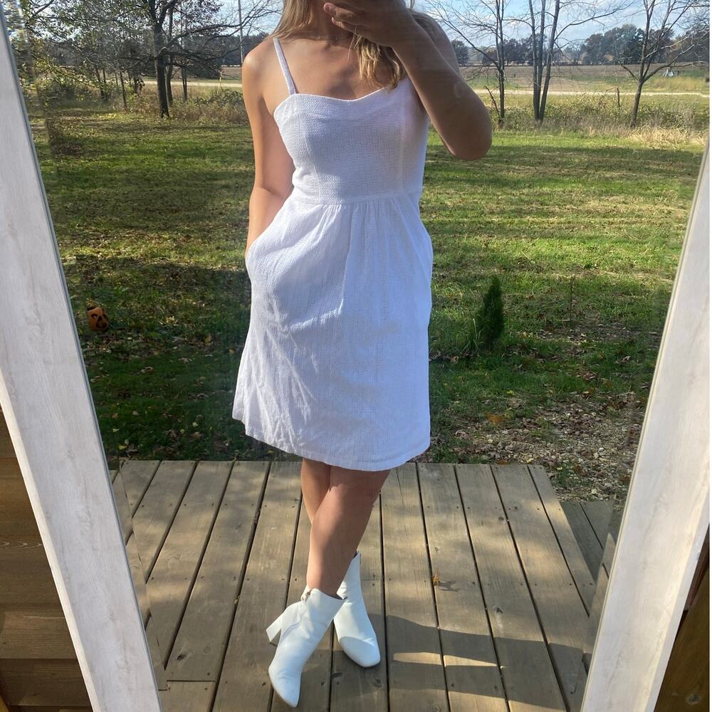 Shade white cotton knee length summer dress